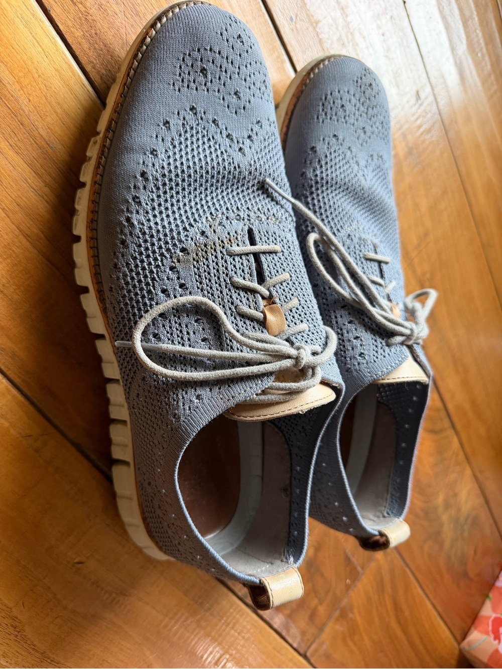 Cole Haan Grey Knit Wingtip Lace-Up Sneakers with Tan Accents